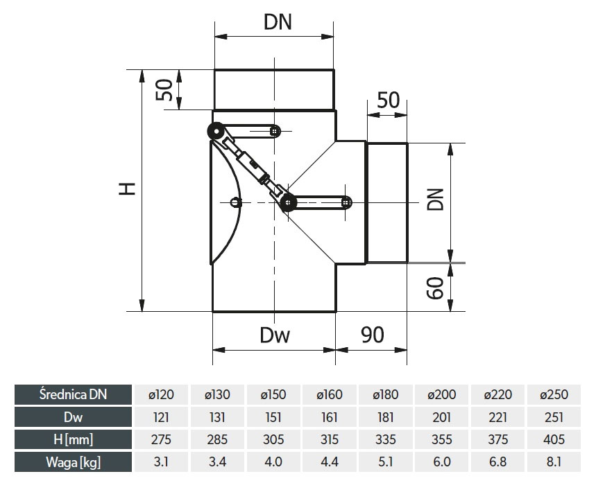 Trójnik kierunkowy Moritza ∡90° DARCO ⌀120mm Trójnik kierunkowy Moritza ∡90° DARCO ⌀120mm